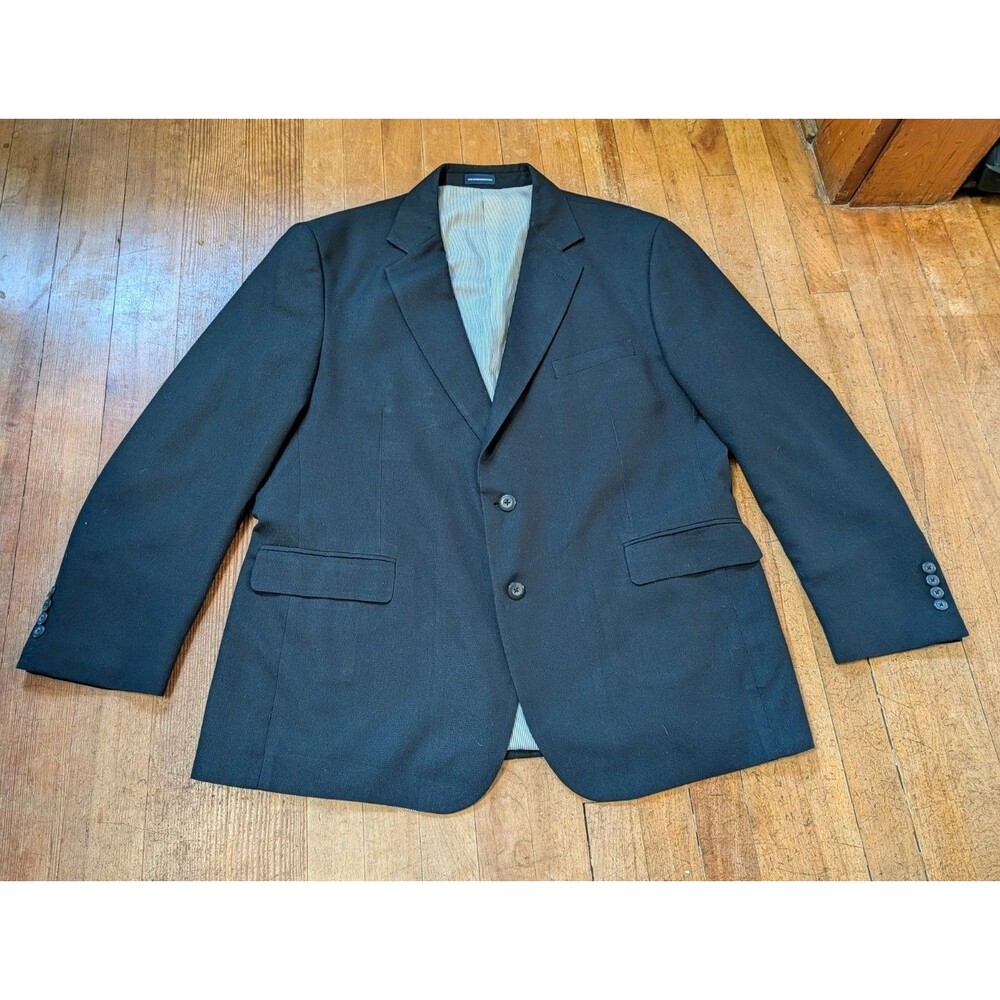Stafford Essentials Men's Sport Coat Blazer Two Button Black Poly Wool Blend 48R